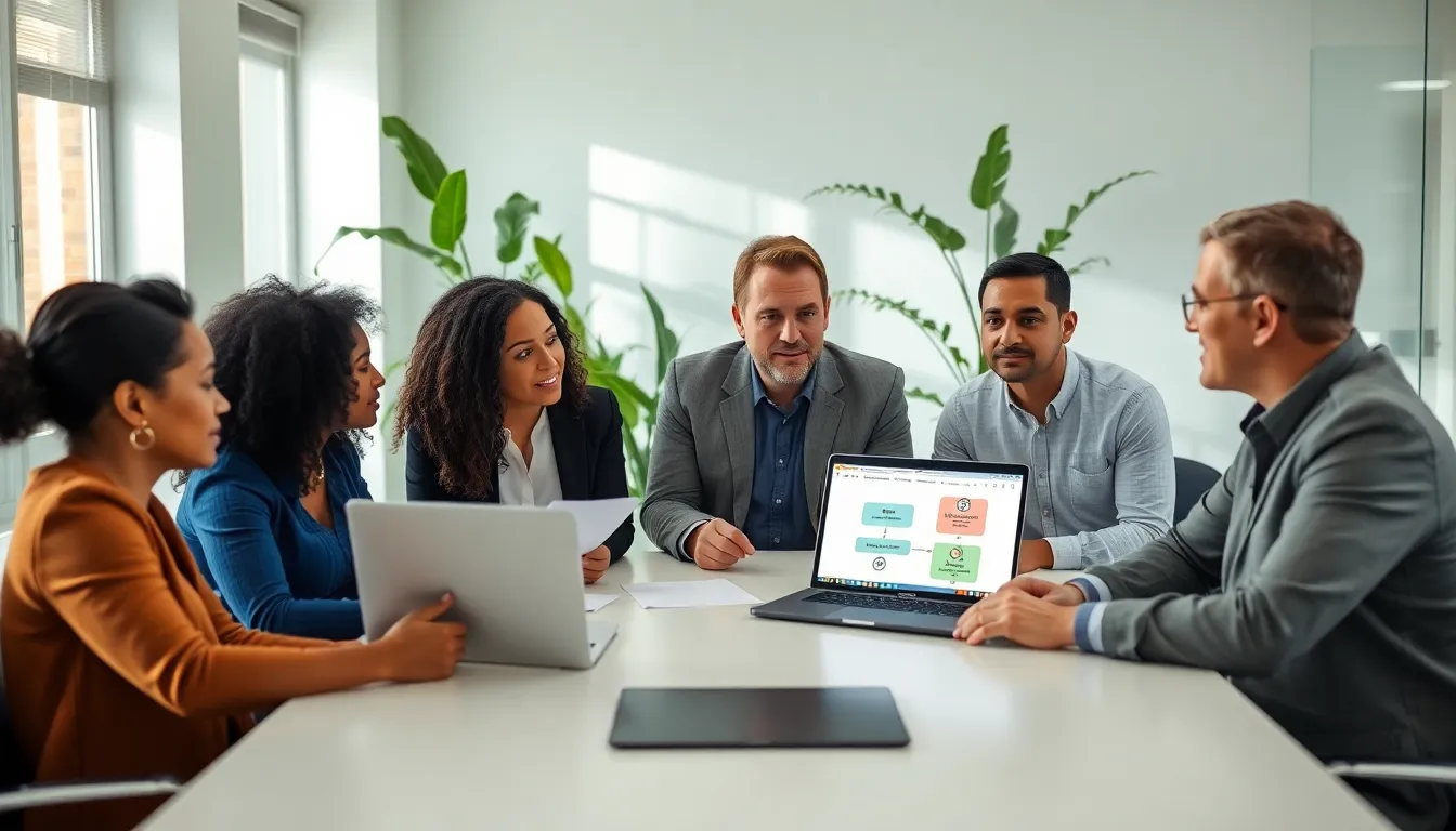 diverse team discussing fostering and adoption in a modern office.